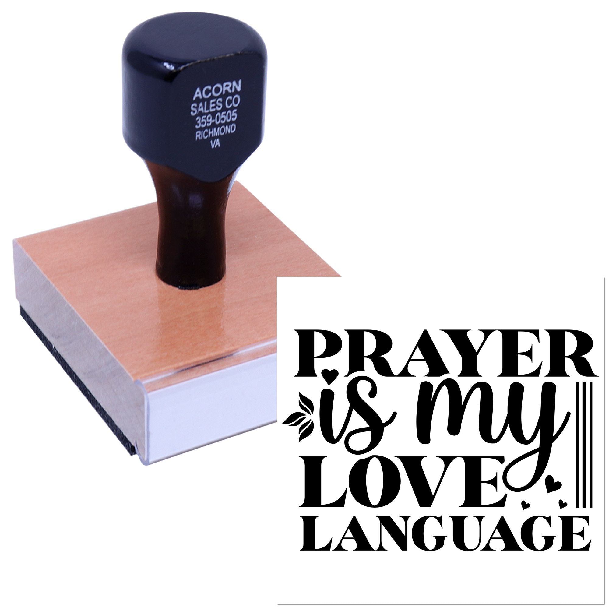 Custom rubber stamp with Prayer Is My Love Language design for Christian crafts, cards, and scrapbooking.