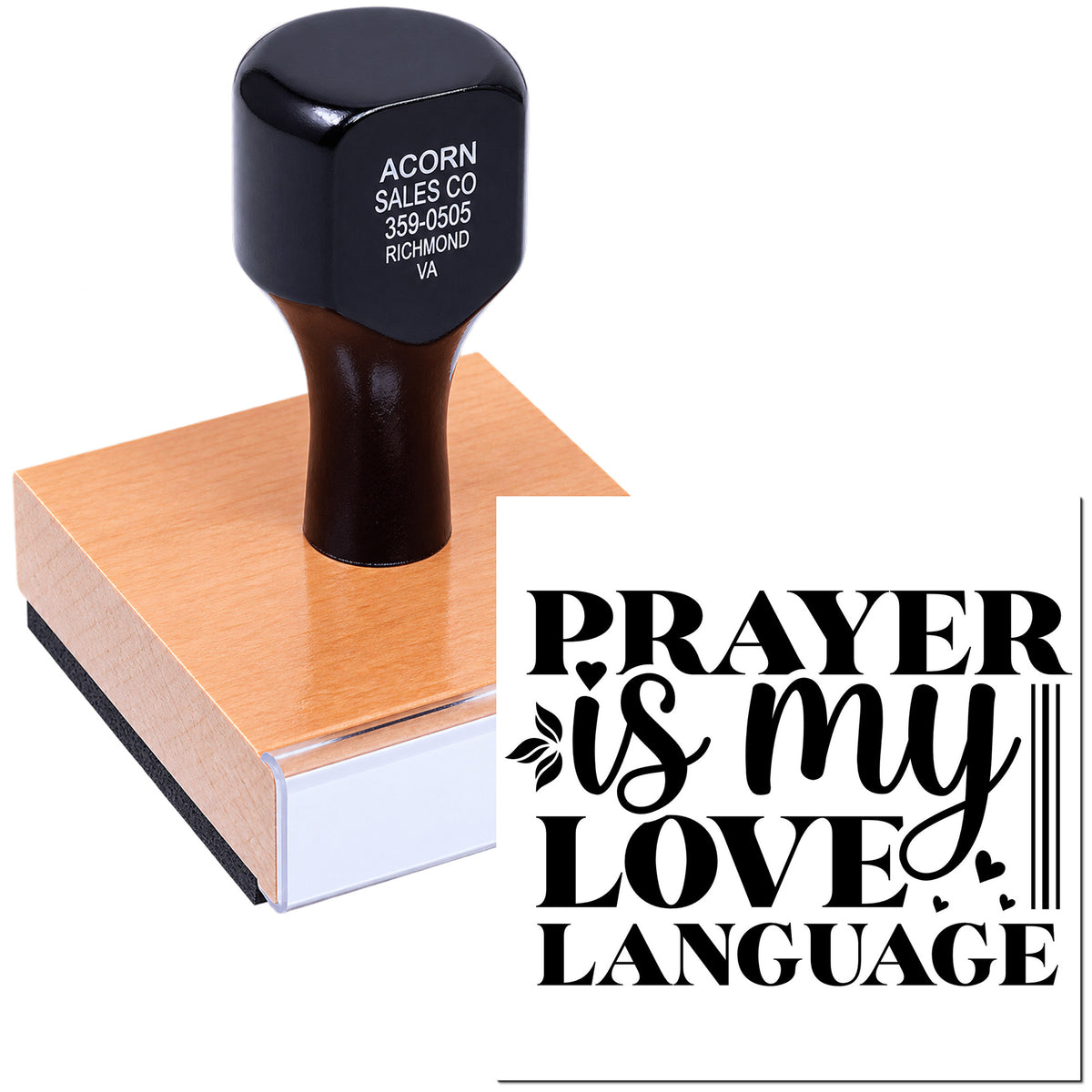 Custom rubber stamp with Prayer Is My Love Language design for Christian crafts, cards, and scrapbooking.