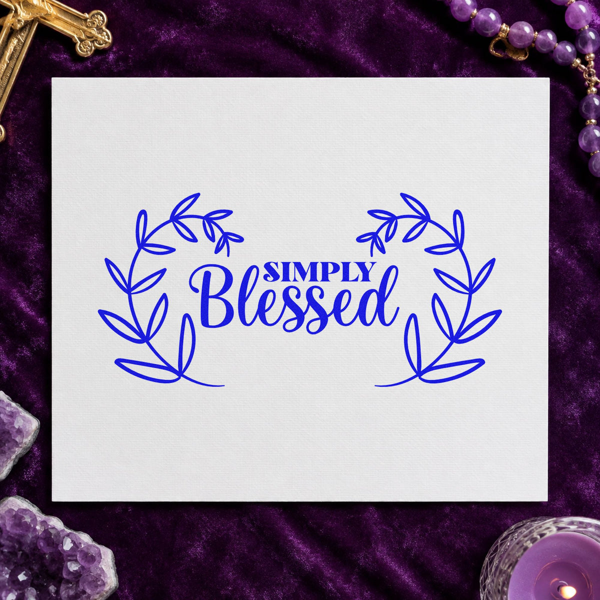 Duo Hand Simply Blessed Leaf Wreath Rubber Stamp in use 5