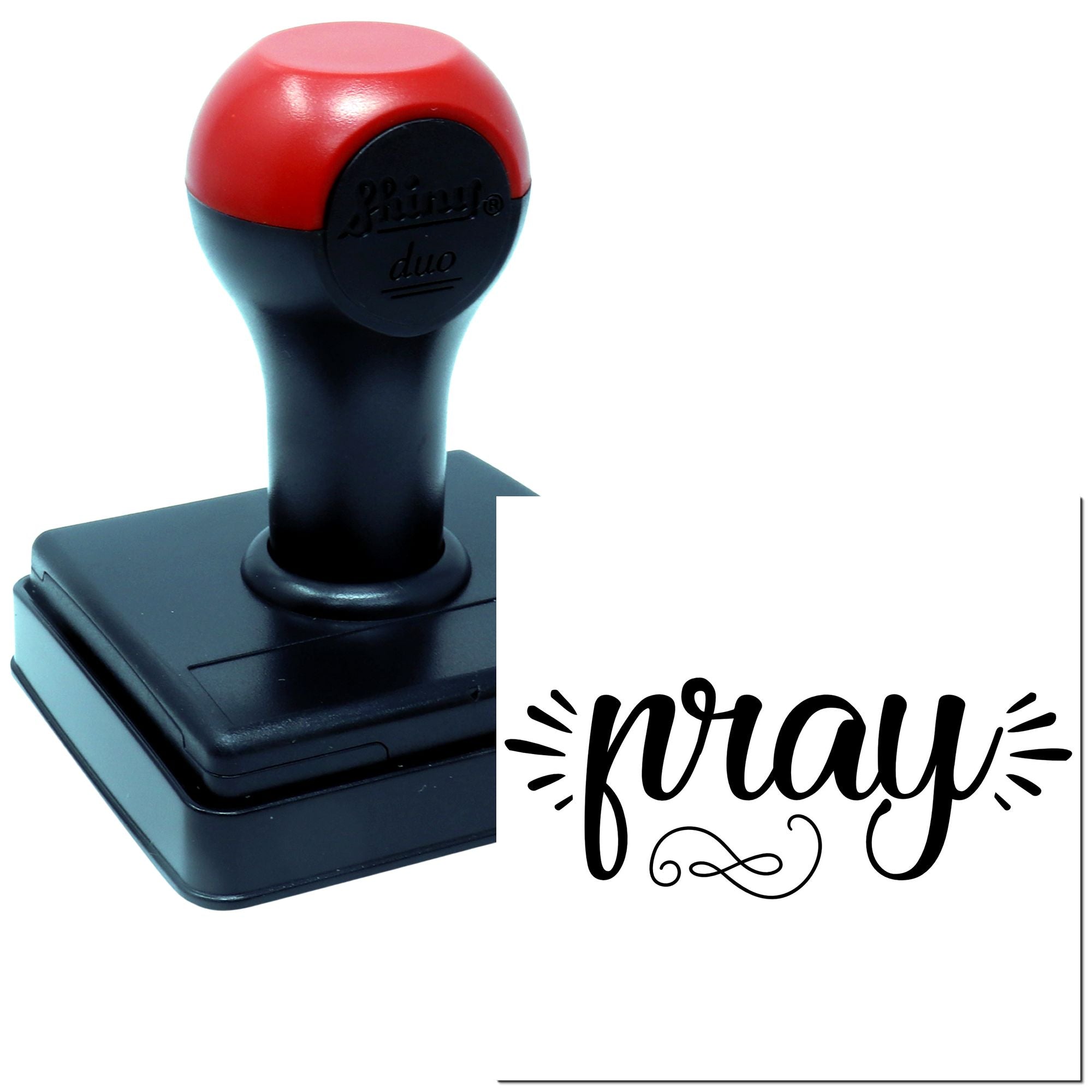 Self-inking rubber stamp with pray script design for religious crafts, planners, and handmade cards.
