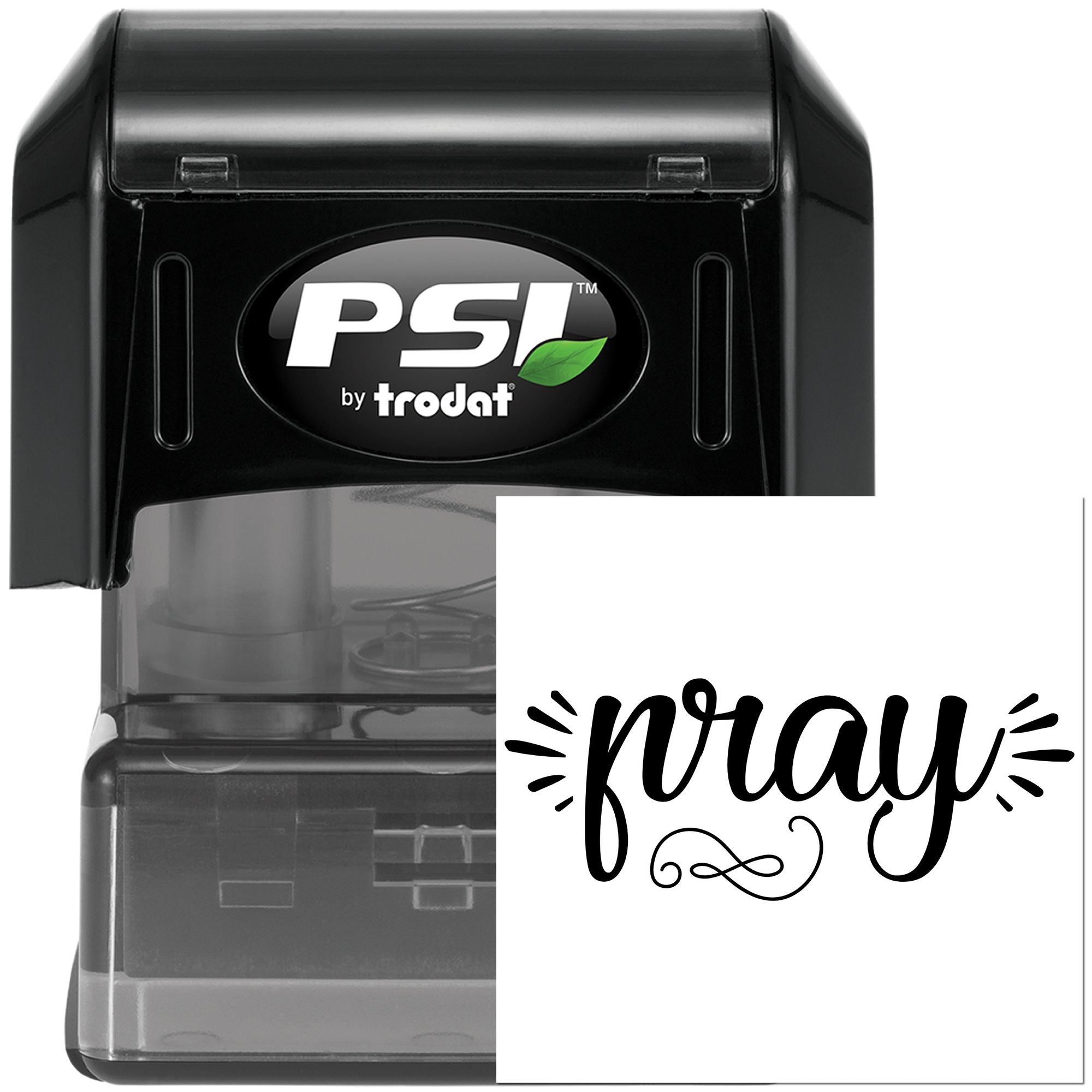 PSI by Trodat self-inking rubber stamp with custom pray design for faith-based crafts, church use, and motivational stamping