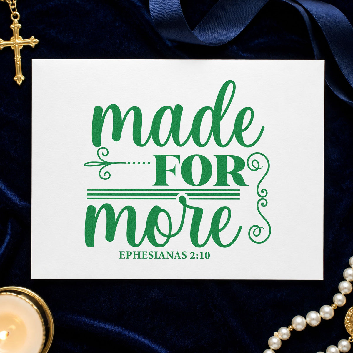 Made for More craft stamp imprint in green ink on a handmade project, one idea being career change notes.