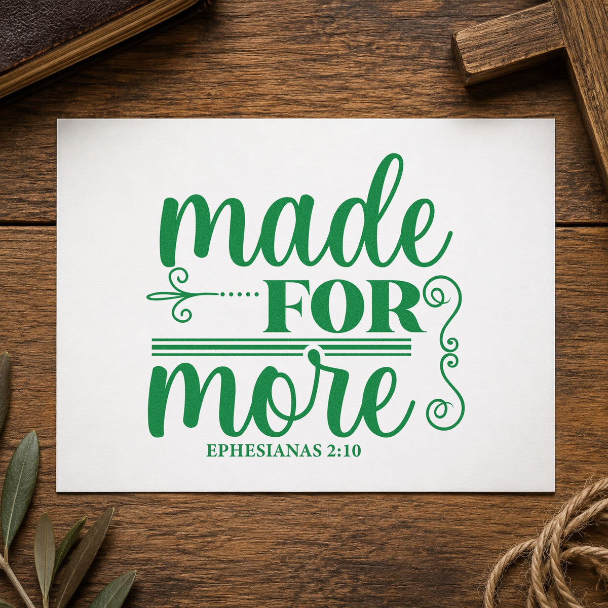 Made for More craft stamp imprint in green ink on a handmade project, one idea being framed office art.