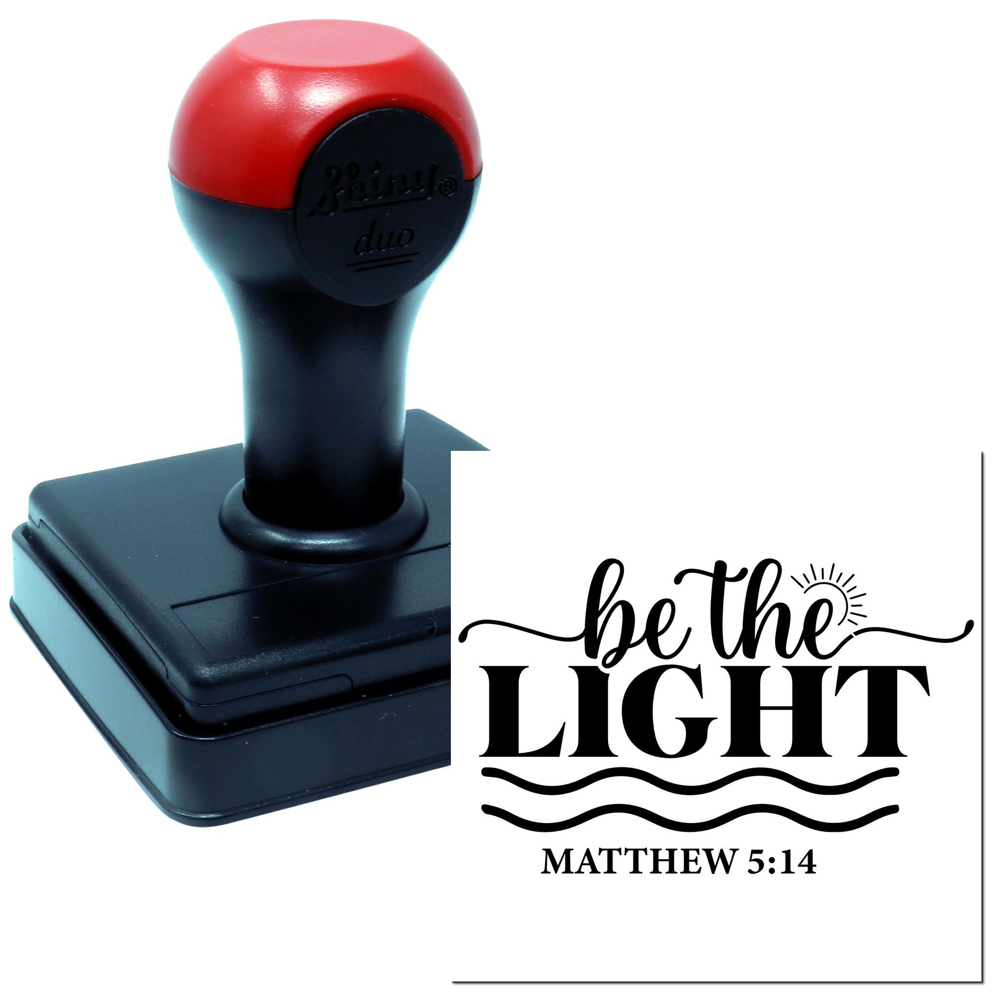 Self-inking Christian rubber stamp with be the LIGHT Matthew 5:14 scripture design for faith-based crafts.