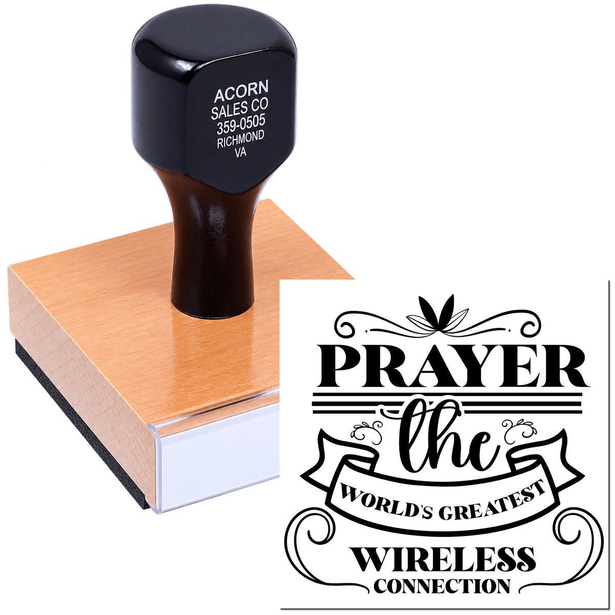 Faith-based custom rubber stamp with Prayer, the worlds greatest wireless connection design for church crafts.