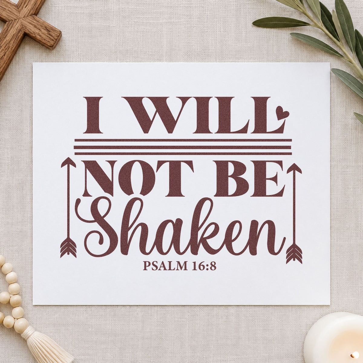 I Will Not Be Shaken Arrows rubber stamp printed in brown ink, ready for storm season pages and similar paper crafts.