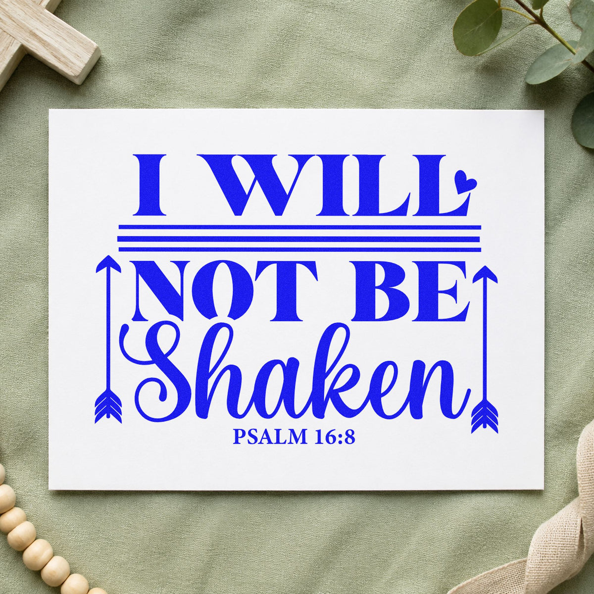 I Will Not Be Shaken Arrows craft stamp imprinted in blue ink on paper, a design suited to first responder gifts.