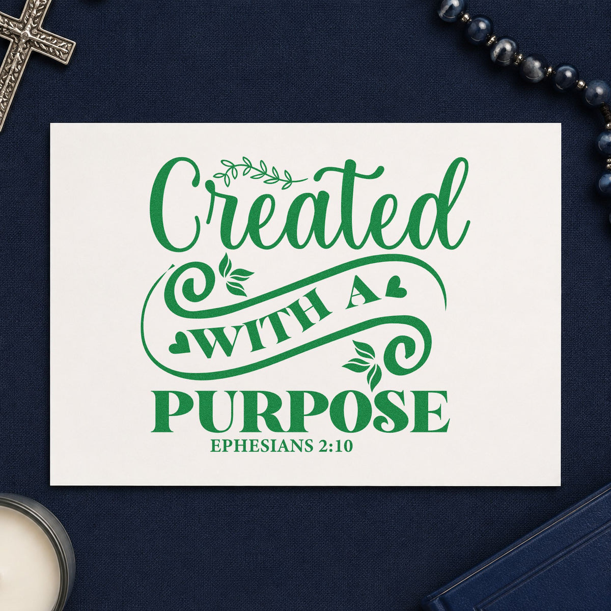 Created with a Purpose Flourish craft stamp imprint in green ink on a handmade project, one idea being quinceañera favors.