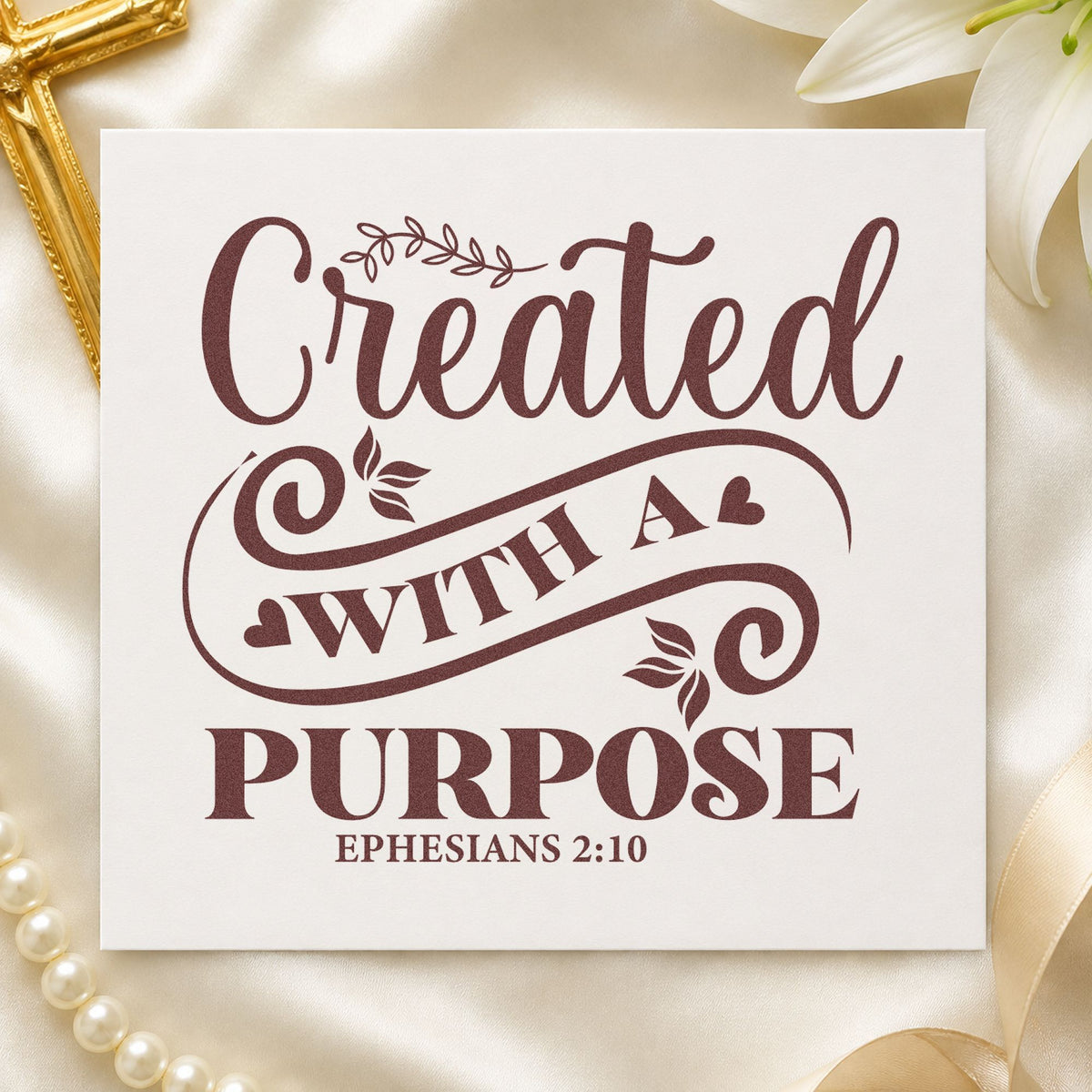 Created with a Purpose Flourish rubber stamp printed in brown ink, ready for portrait pages and similar paper crafts.