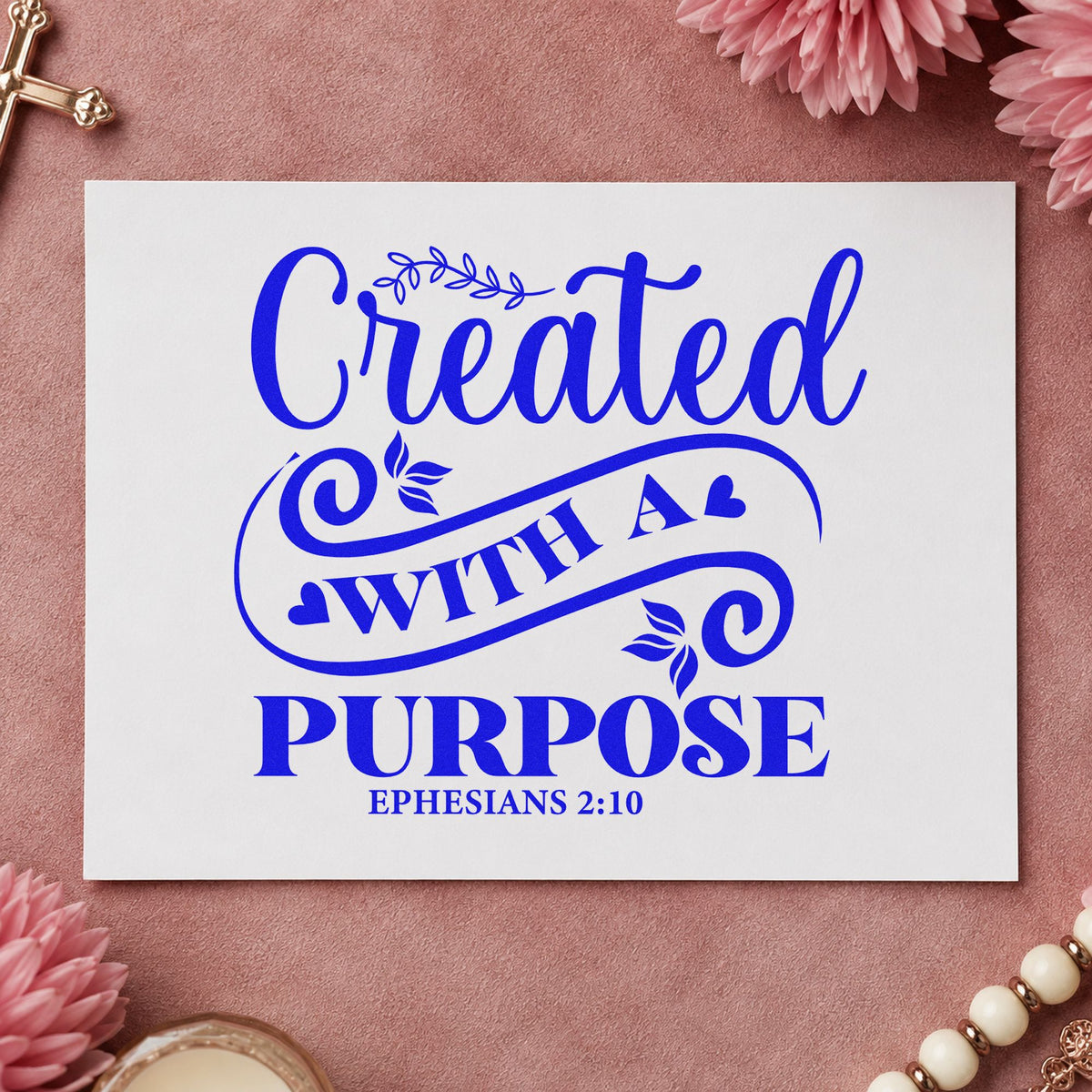 Created with a Purpose Flourish craft stamp in blue ink on cardstock, an easy option for canvas totes.