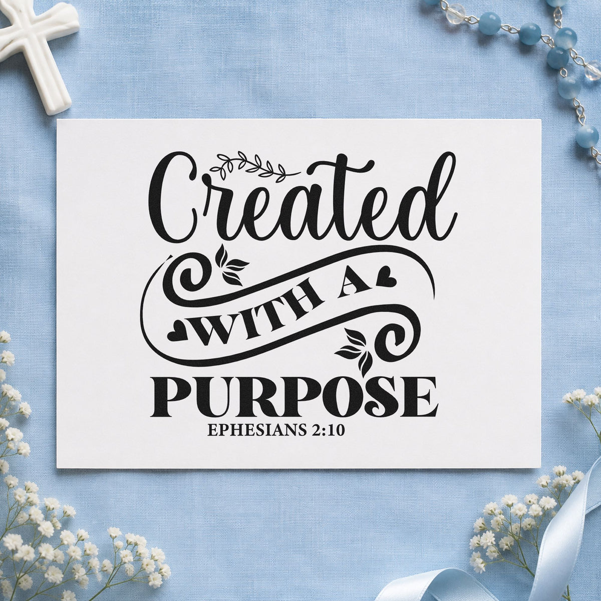 Created with a Purpose Flourish rubber stamp printed in black ink, ready for sweeping purpose cards and similar paper crafts.