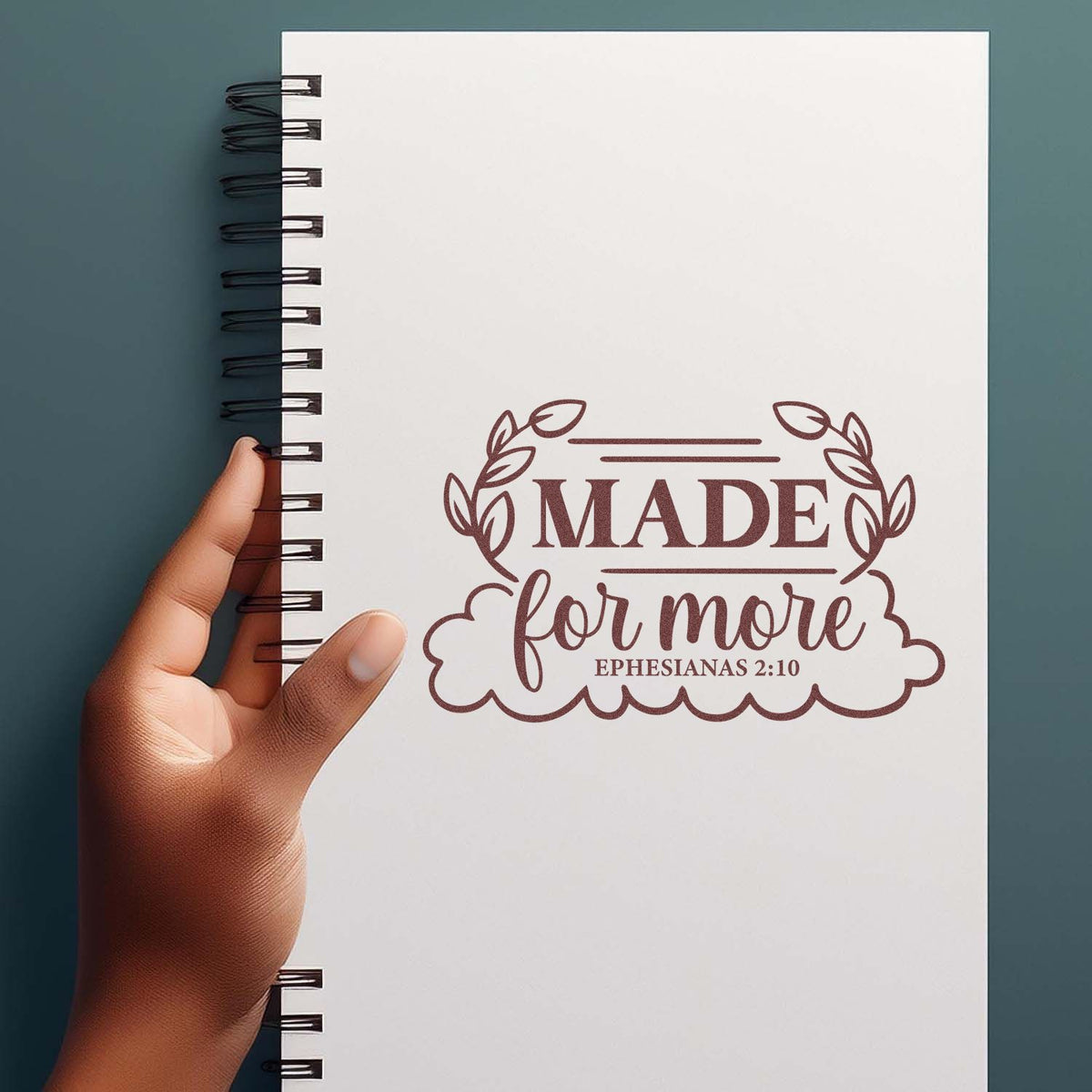 Made for More Leaf Frame rubber stamp shown in brown ink, stamped for projects such as scholarship notes.