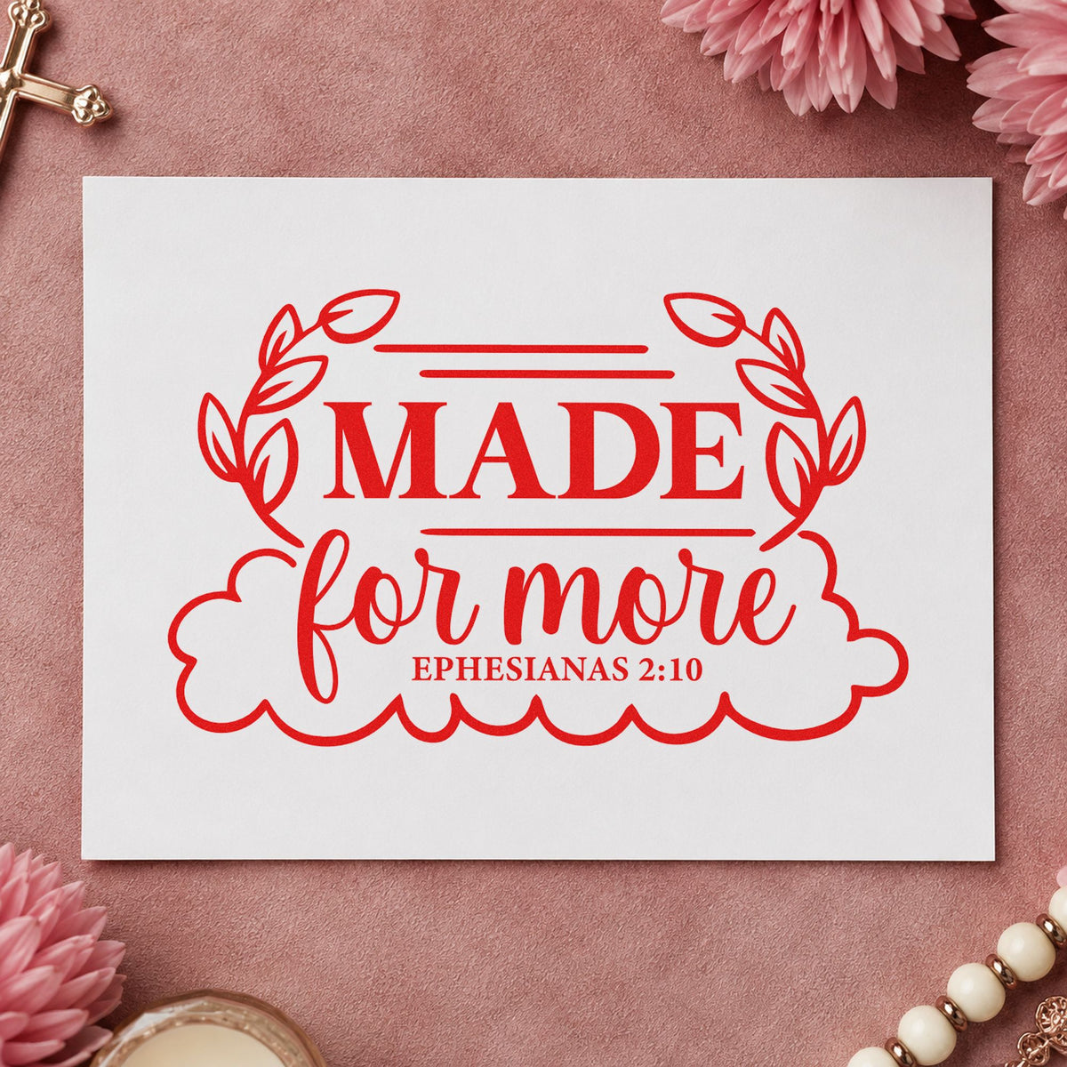 Made for More Leaf Frame rubber stamp shown in red ink, stamped for projects such as vision board crafts.