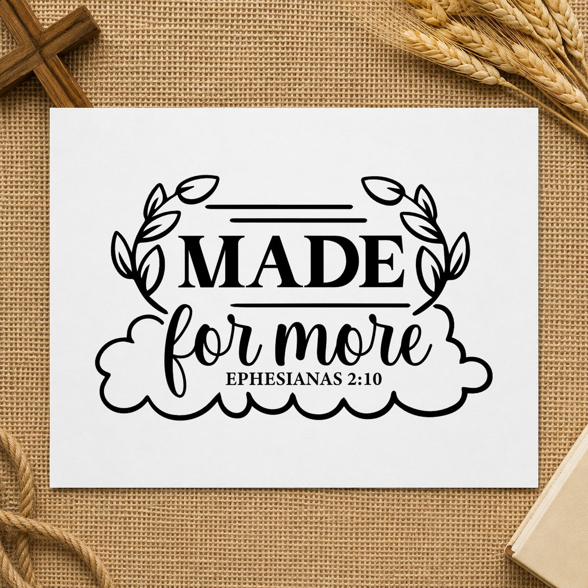 Made for More Leaf Frame rubber stamp printed in black ink, ready for scallop border cards and similar paper crafts.