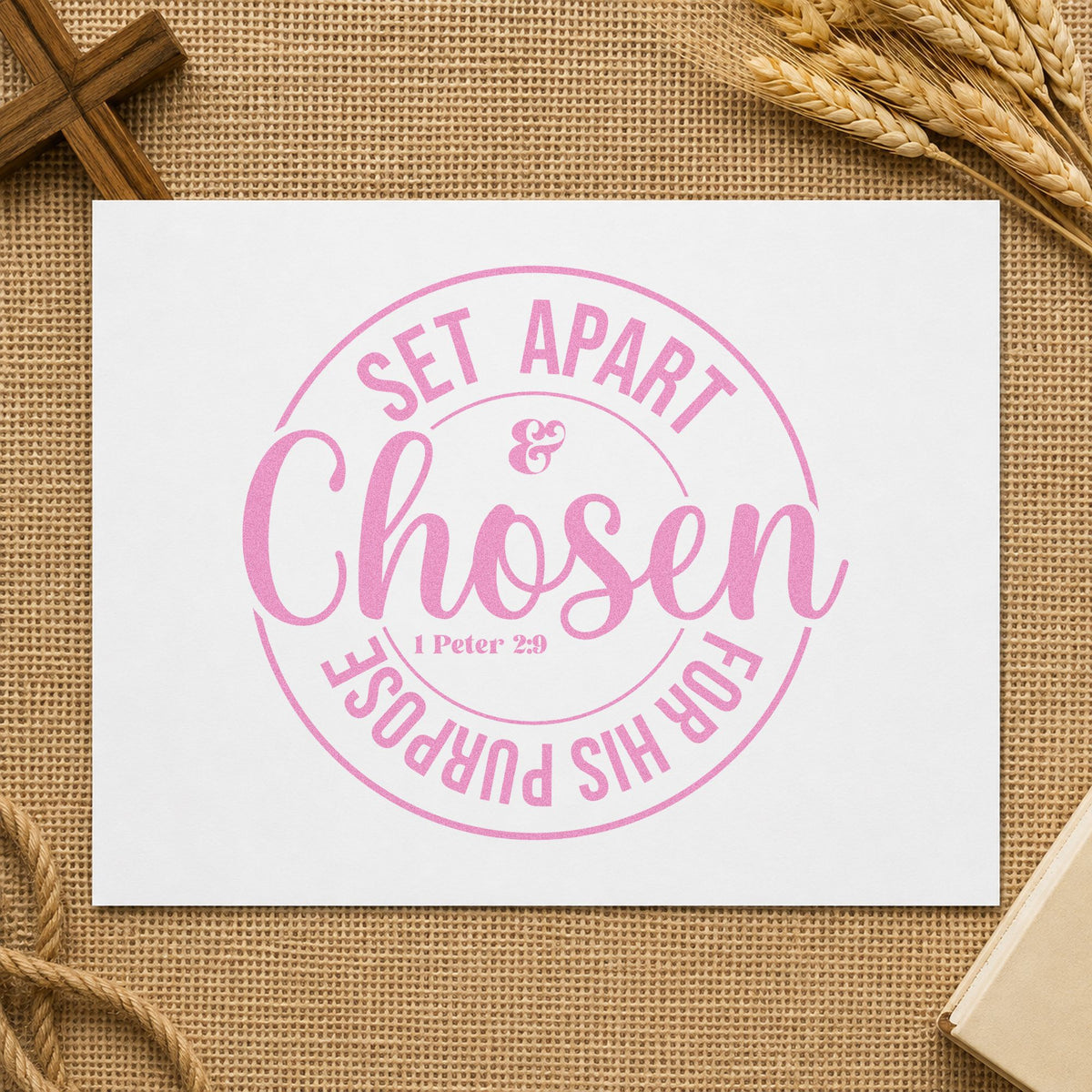 Chosen Set Apart Circle craft stamp in purple ink on cardstock, an easy option for ordination gifts.