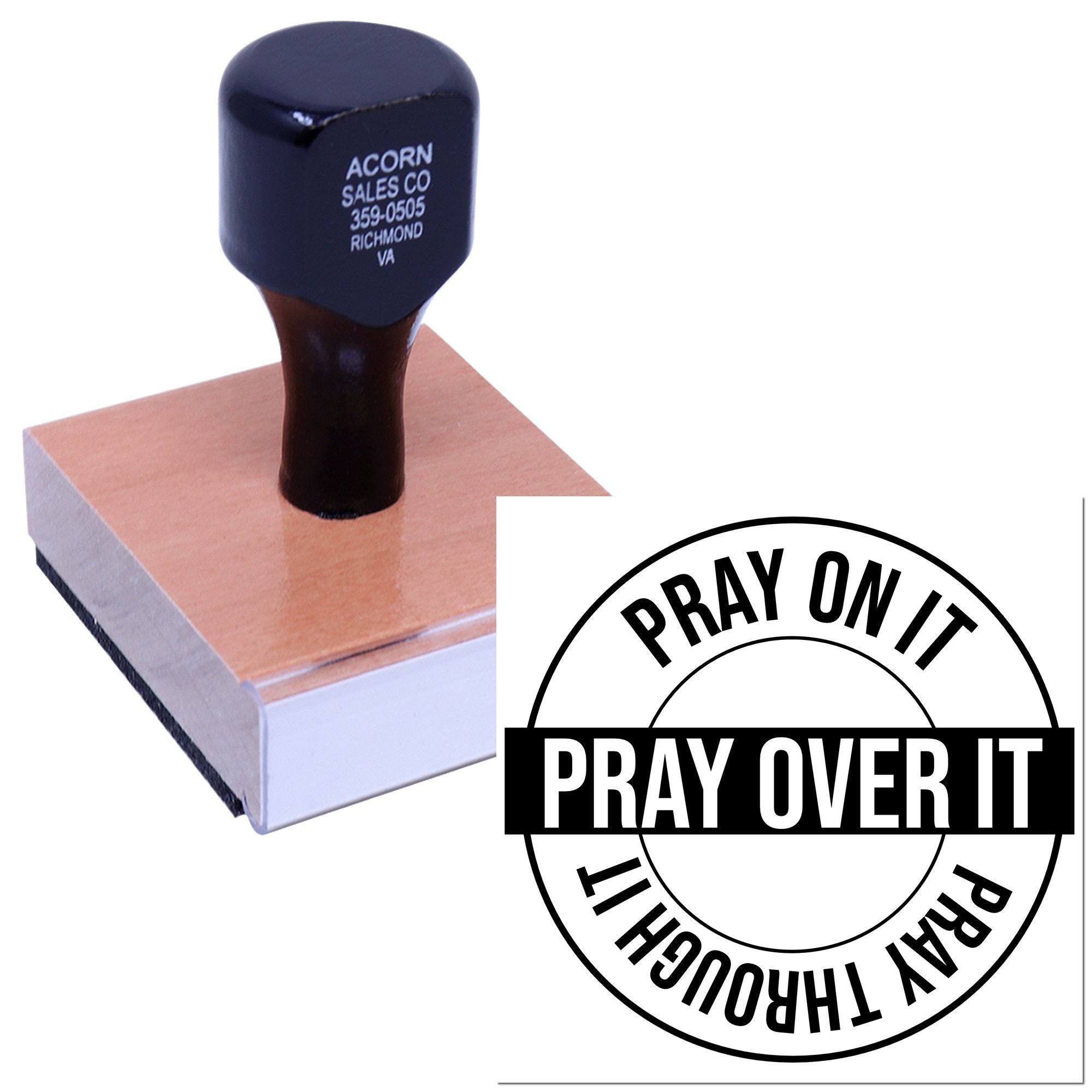 Custom faith-based rubber stamp with "Pray on It" logo, ideal for religious branding and inspirational messages.