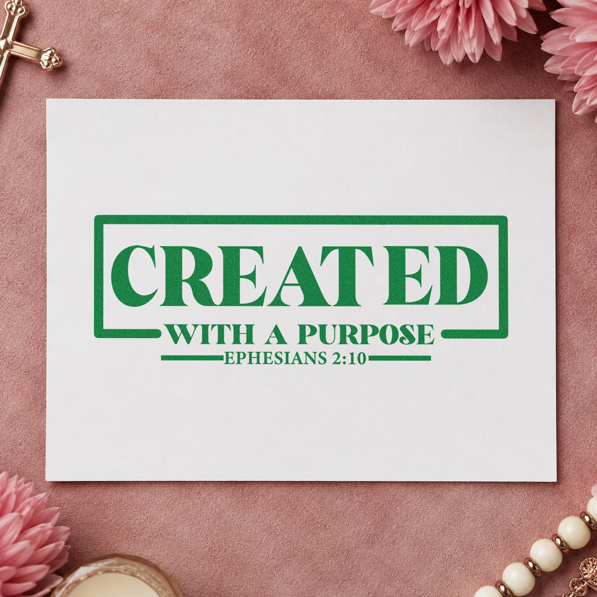 Created with a Purpose Box craft stamp imprint in green ink on a handmade project, one idea being youth name tags.