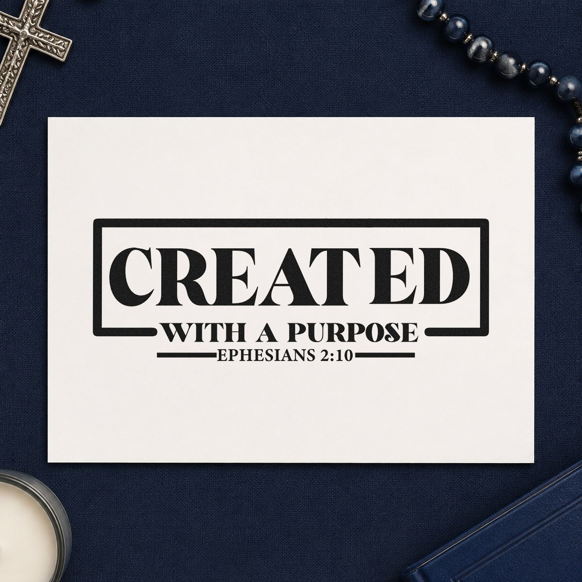 Created with a Purpose Box rubber stamp printed in black ink, ready for framed created cards and similar paper crafts.