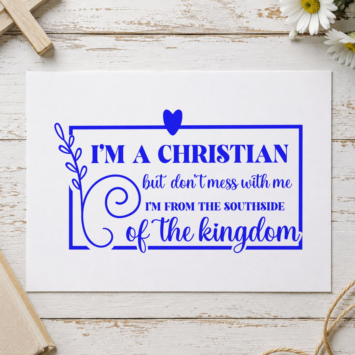Christian Southside Leaf Frame Rubber Stamp – Duo Hand in use 5