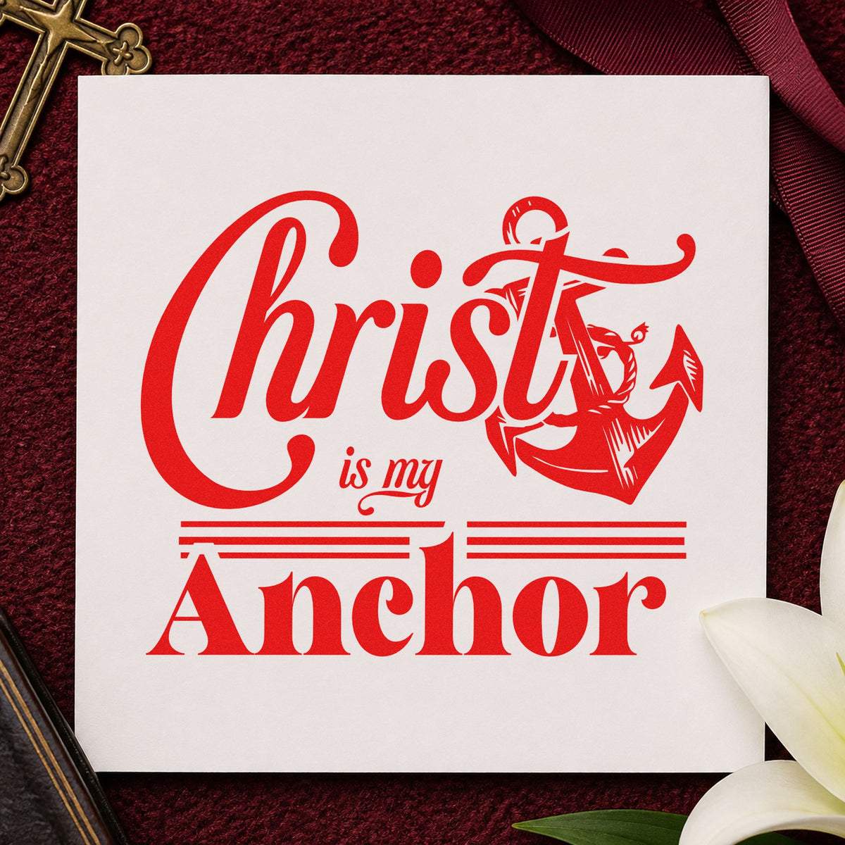 Christ Is My Anchor Script Lettering Rubber Stamp – Wood Handle in use 7