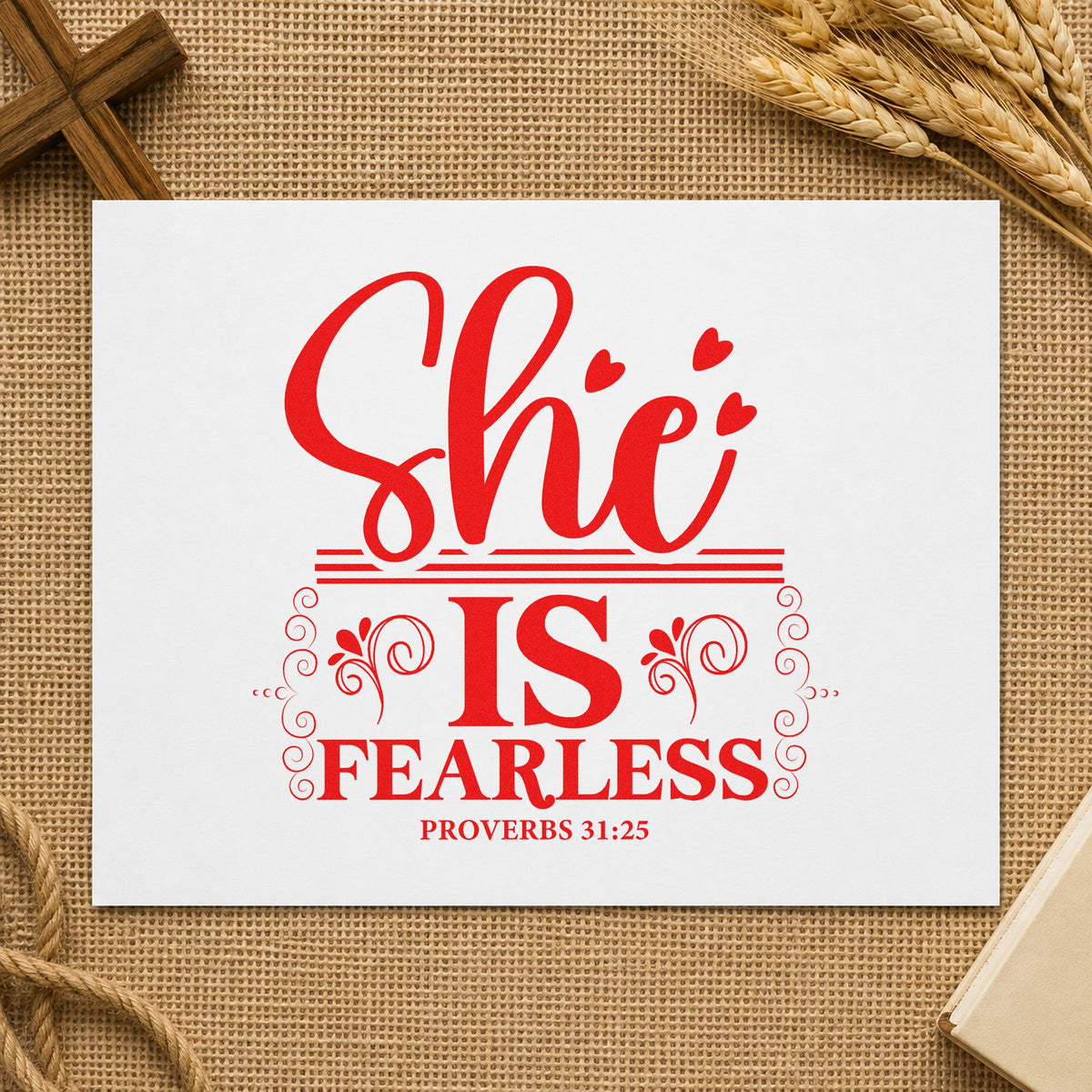 She Is Fearless Rubber Stamp – Duo Hand in use 7
