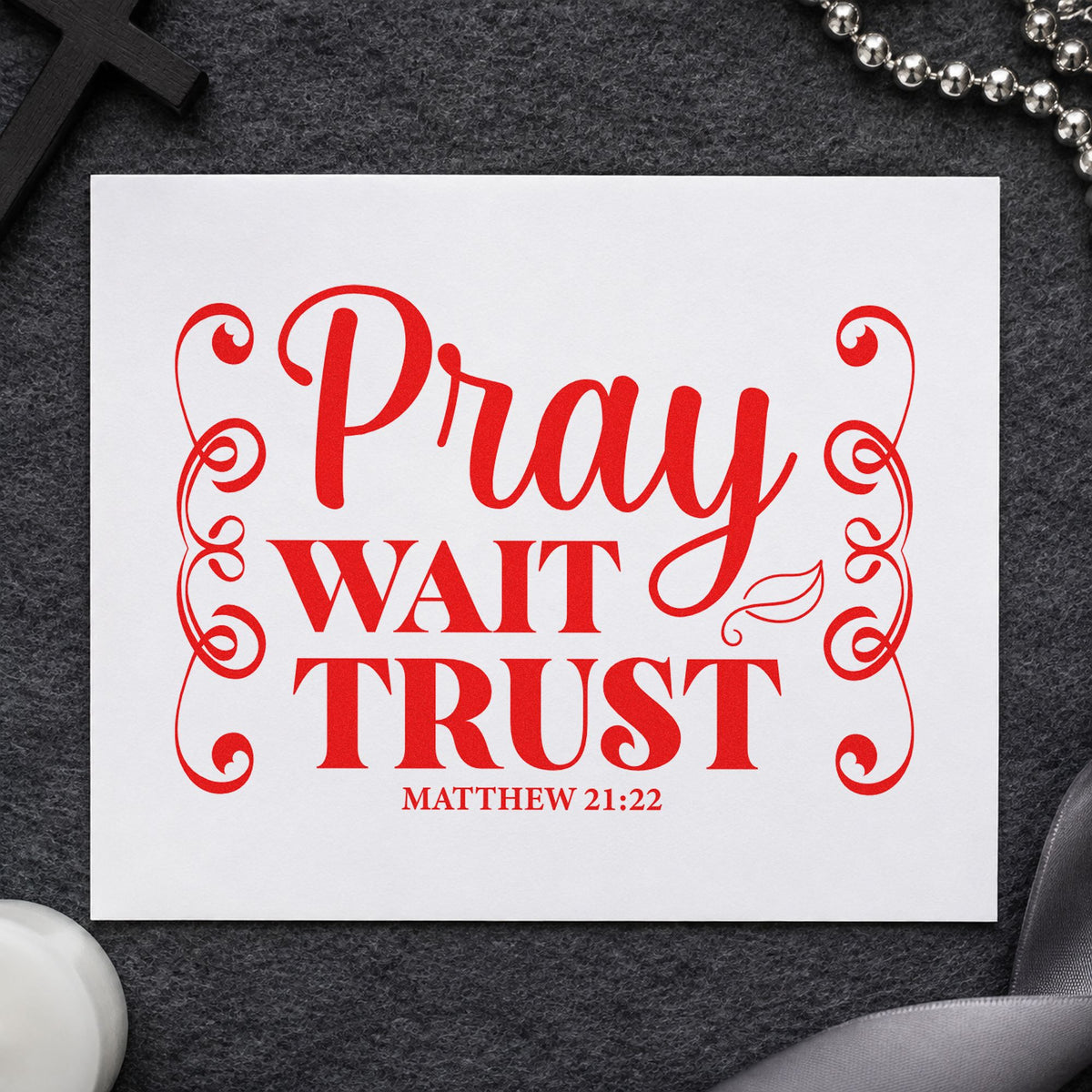 Pray Wait Trust Scrolls Frame Accent PSI Pre-Inked Stamp in use 7