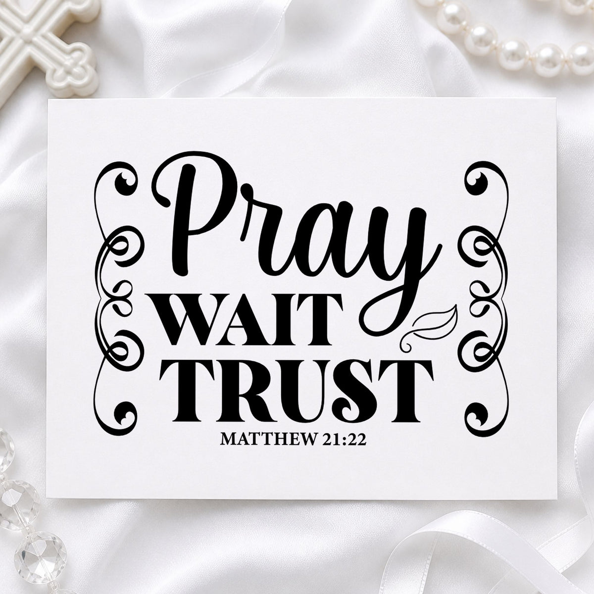 Pray Wait Trust Scrolls Frame Accent PSI Pre-Inked Stamp in use 9