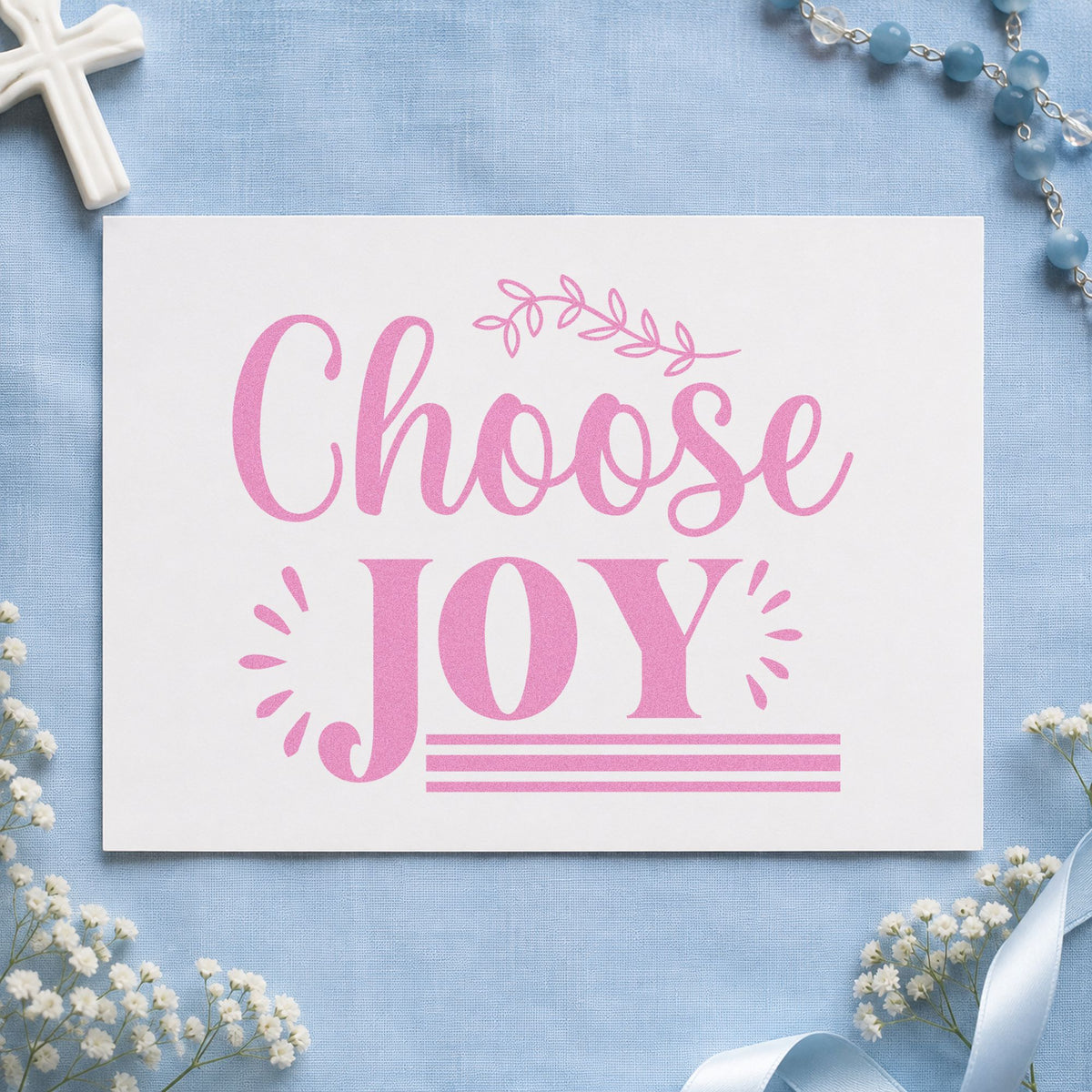 Choose Joy craft stamp in purple ink on cardstock, an easy option for classroom signs.