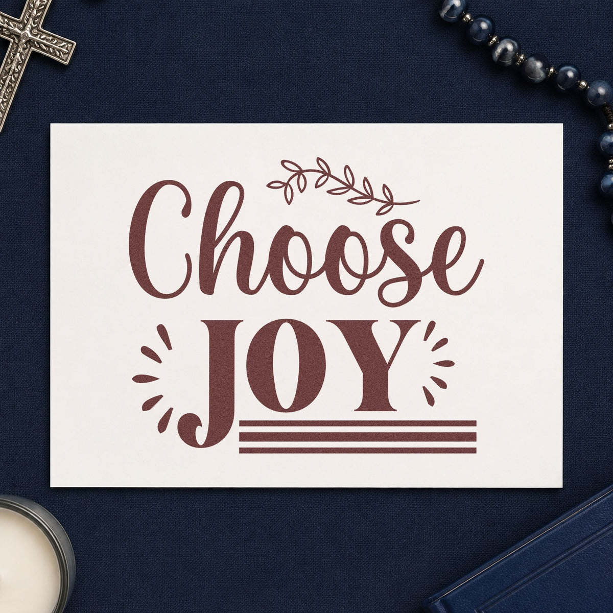 Choose Joy rubber stamp printed in brown ink, ready for happy day pages and similar paper crafts.
