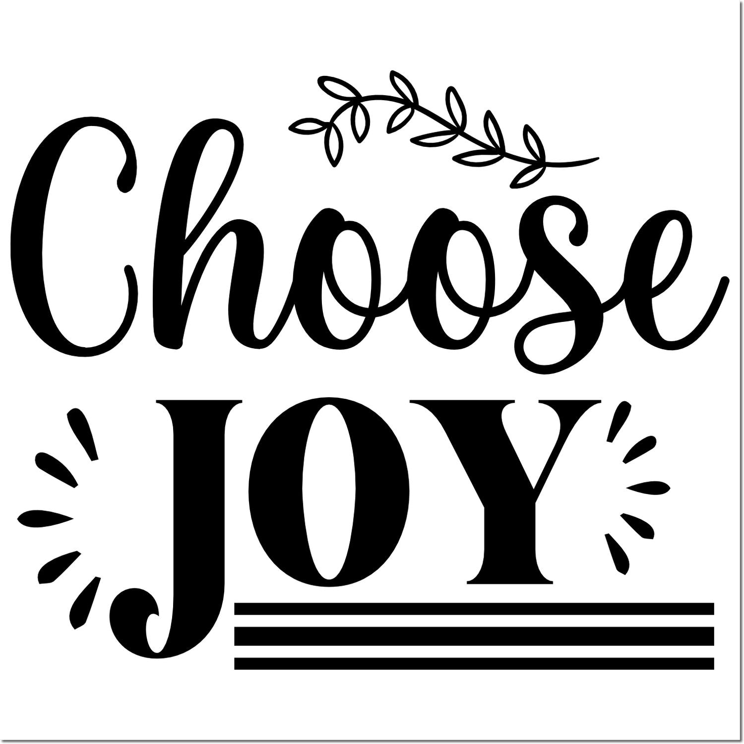 Choose Joy decorative rubber stamp design with leafy accent, bold lettering, and modern stripes for uplifting craft projects.