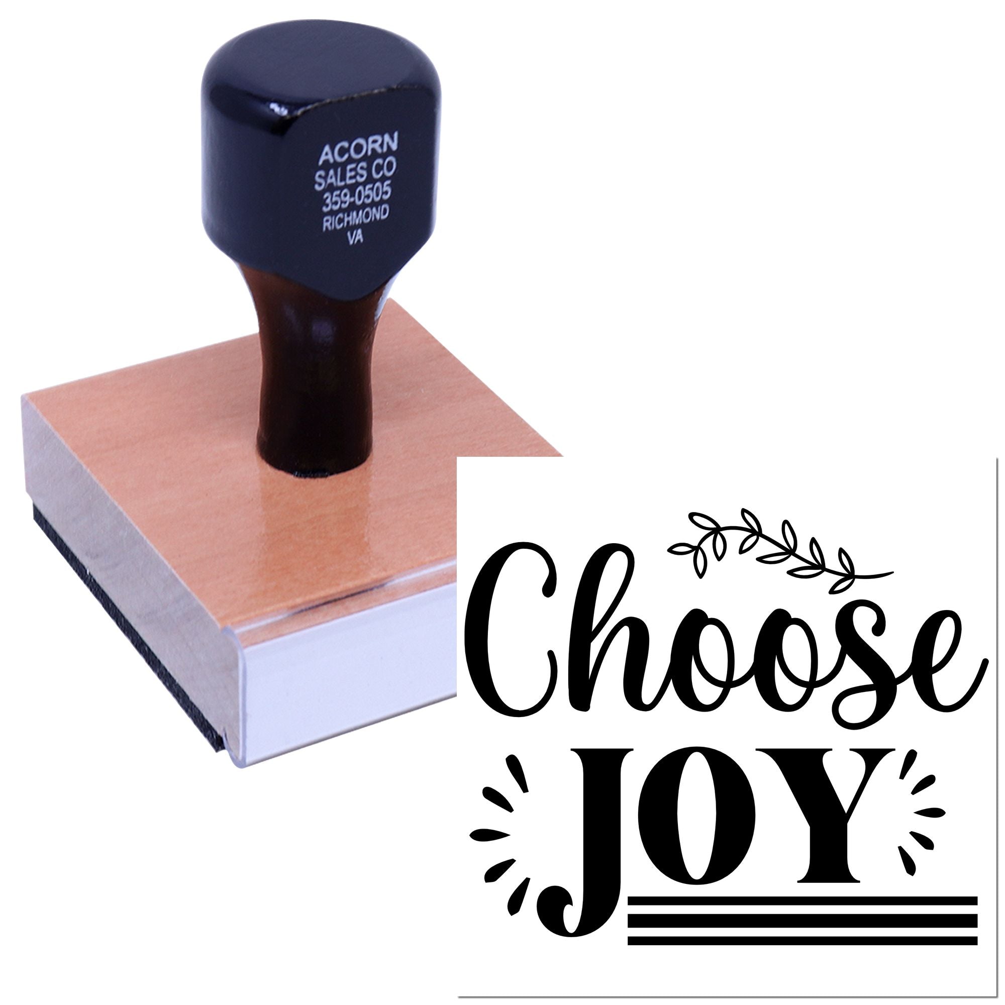 Custom rubber stamp with Choose Joy design for crafts, scrapbooking, and handmade stationery.