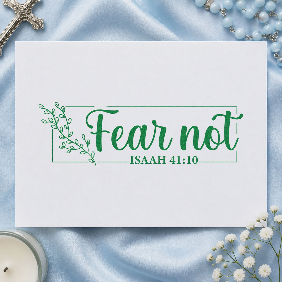 Fear Not Leafy Frame Wood Handle Stamp in use 3