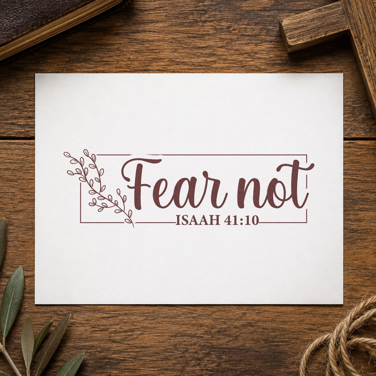 Fear Not Leafy Frame Wood Handle Stamp in use 4
