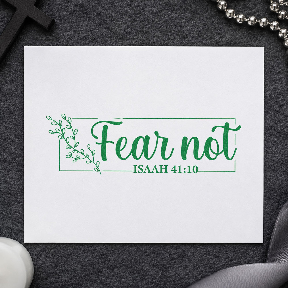 Fear Not Leafy Frame Wood Handle Stamp in use 8