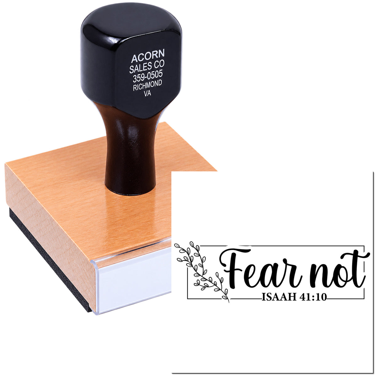 Bible verse rubber stamp reading Fear Not Isaiah 41:10 for inspirational cards, faith-based crafts, and church projects.