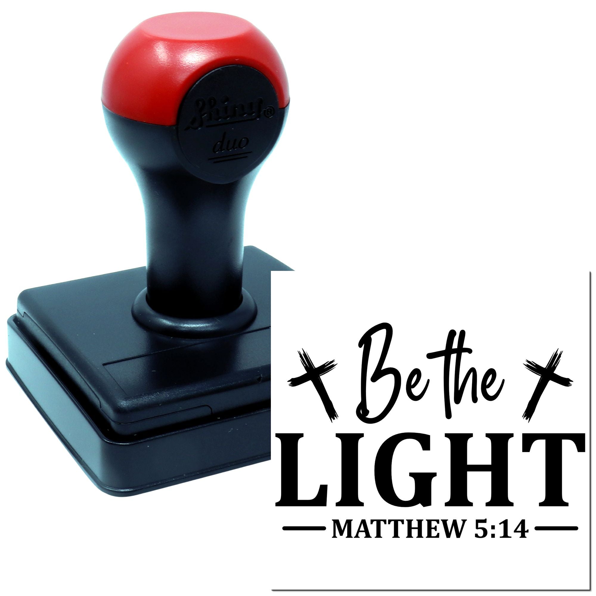 Christian rubber stamp with Be the Light Matthew 5:14 Bible verse for inspirational messages.