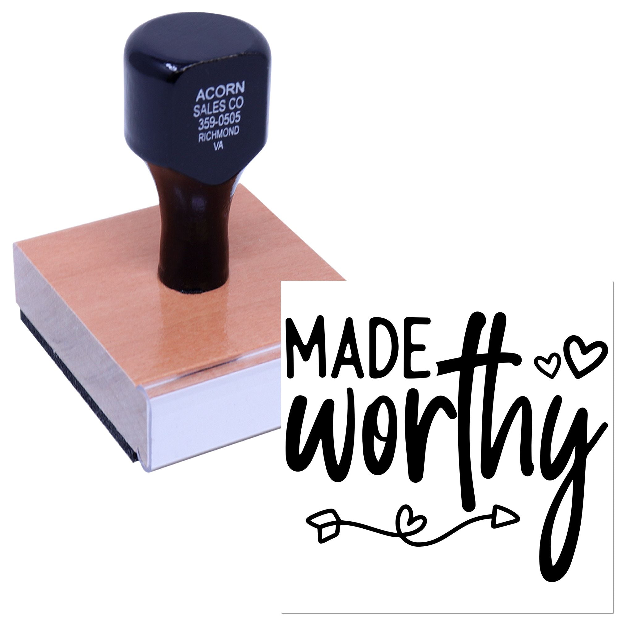 Custom rubber stamp with Made with Love design for handmade packaging, crafting, and small business branding.