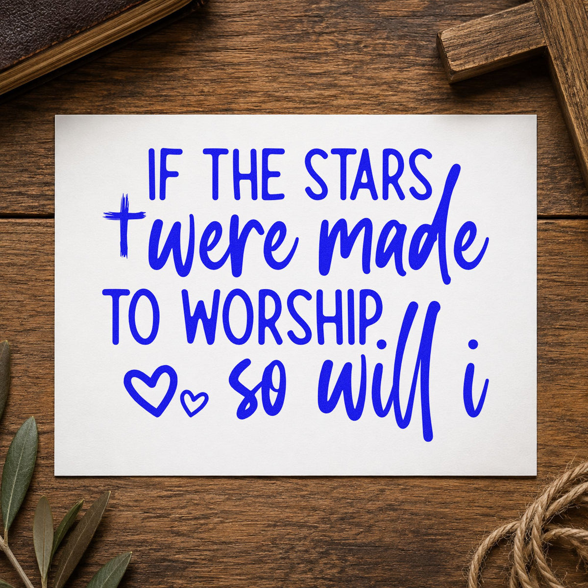 Stars Were Made to Worship craft stamp imprinted in blue ink on paper, a design suited to space camp gifts.