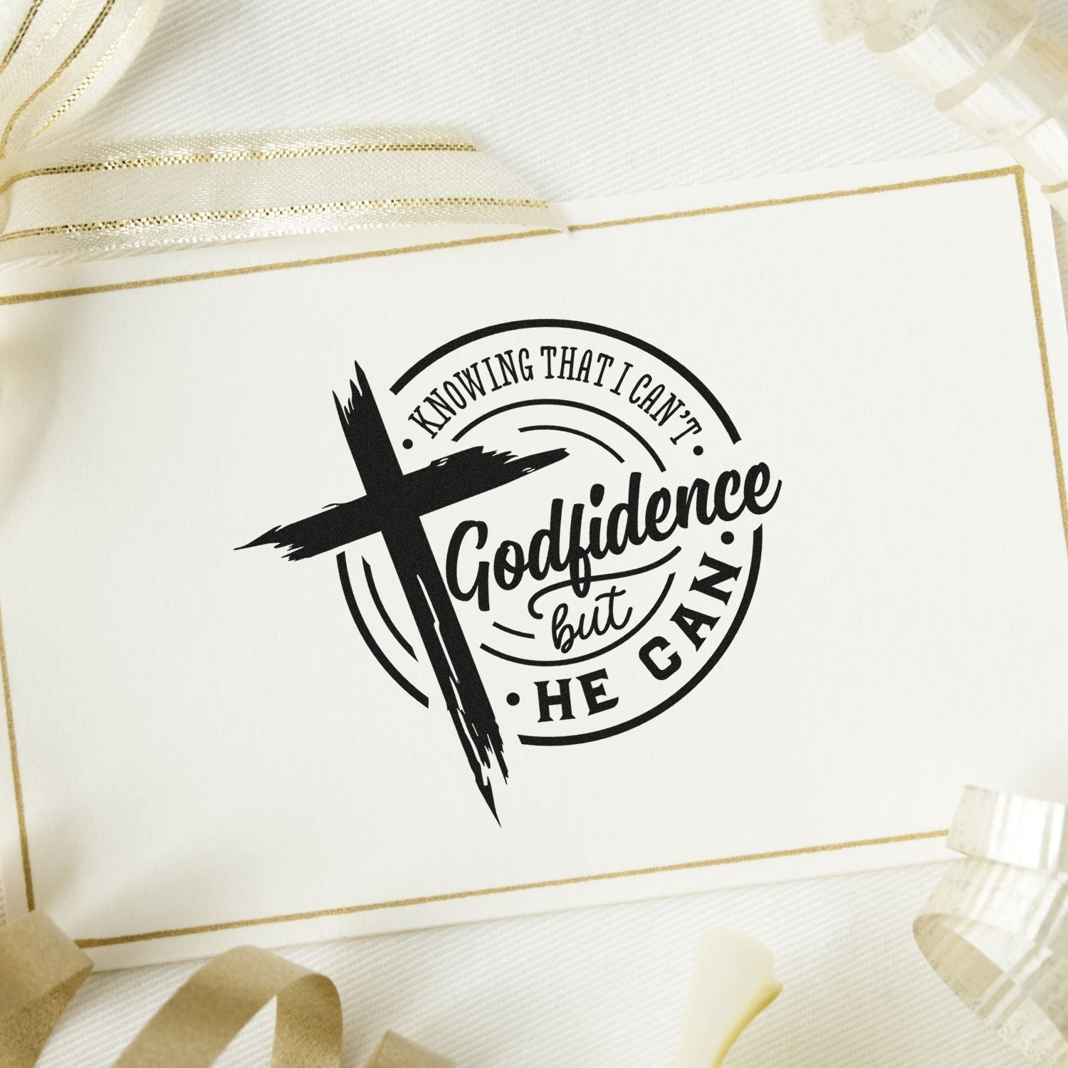 Christian rubber stamp with Knowing That I Cant, Godfidence but He Can design for faith-based crafts and cards.