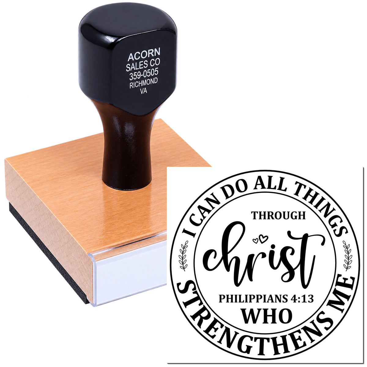 Custom Christian rubber stamp with Philippians 4:13 I can do all things through Christ who strengthens me design.