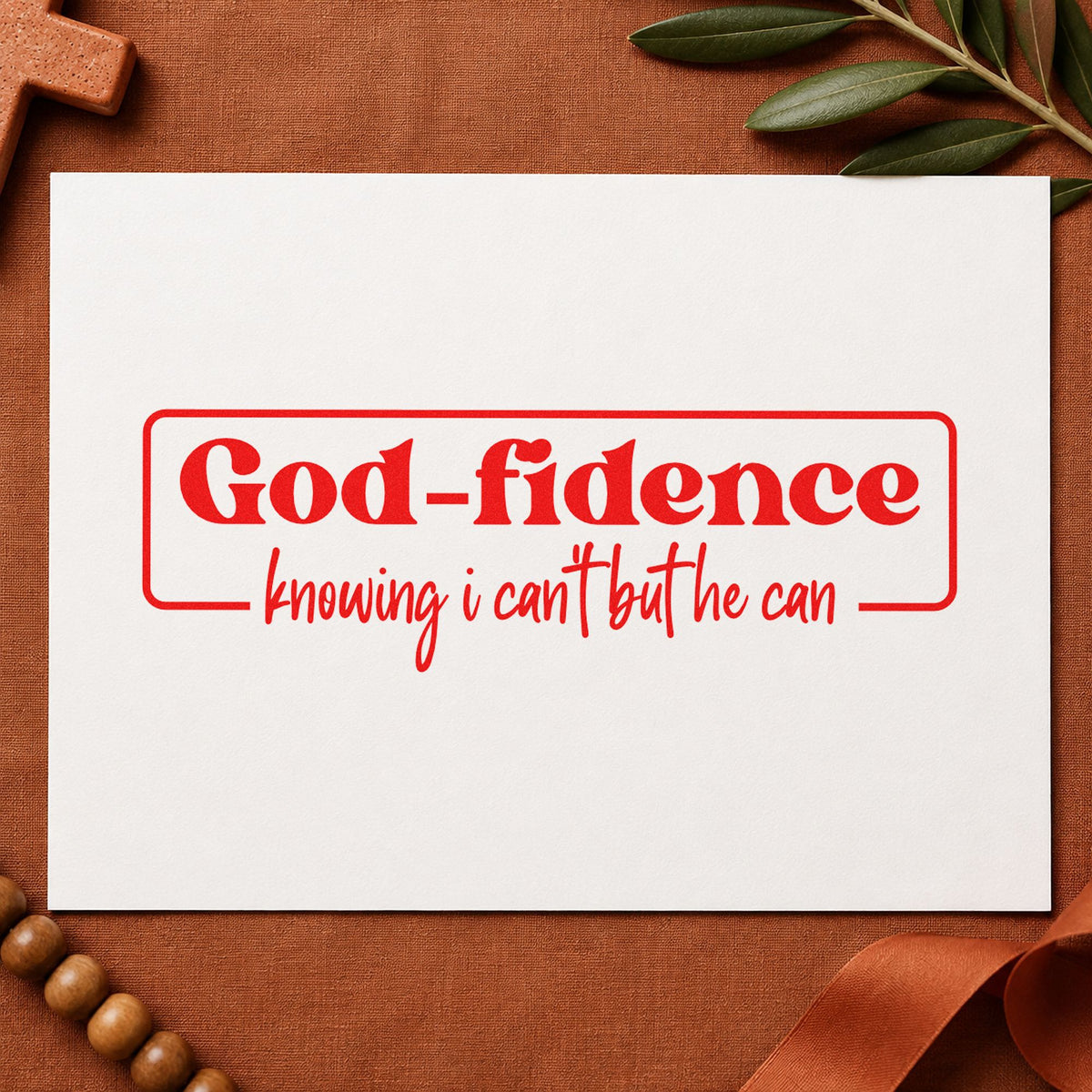 Godfidence Knowing Badge rubber stamp shown in red ink, stamped for projects such as planner cover stamping.