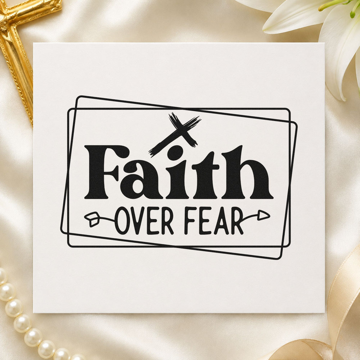 Faith over Fear Double Frame rubber stamp printed in black ink, ready for overlapping frame cards and similar paper crafts.