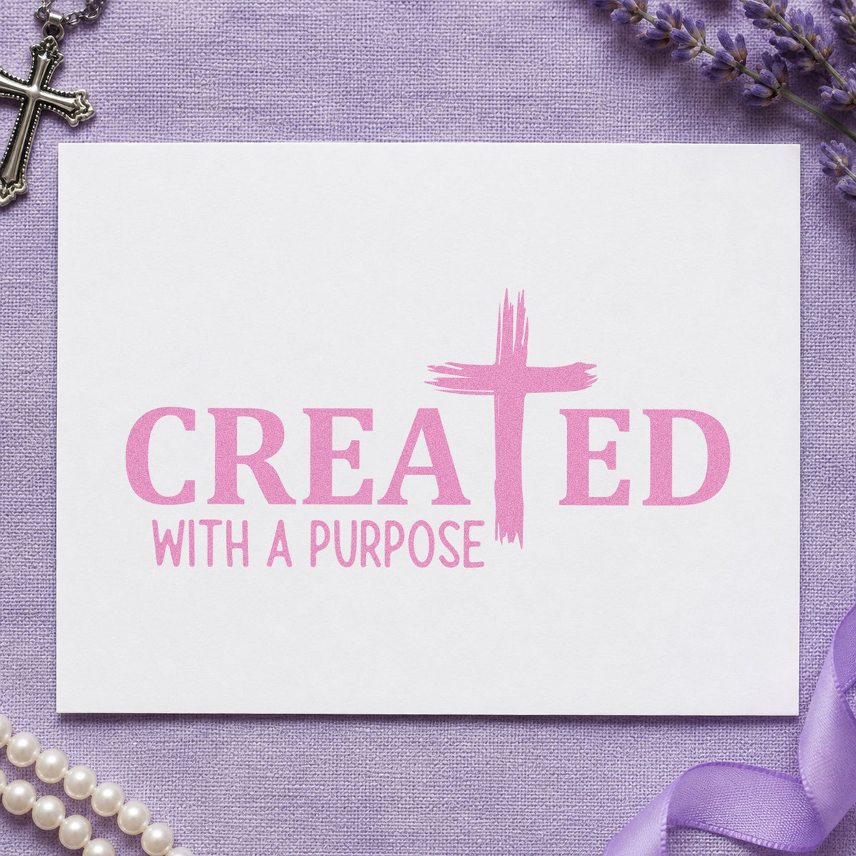 Created Brushstroke Cross craft stamp in purple ink on cardstock, an easy option for graduation gift tags.