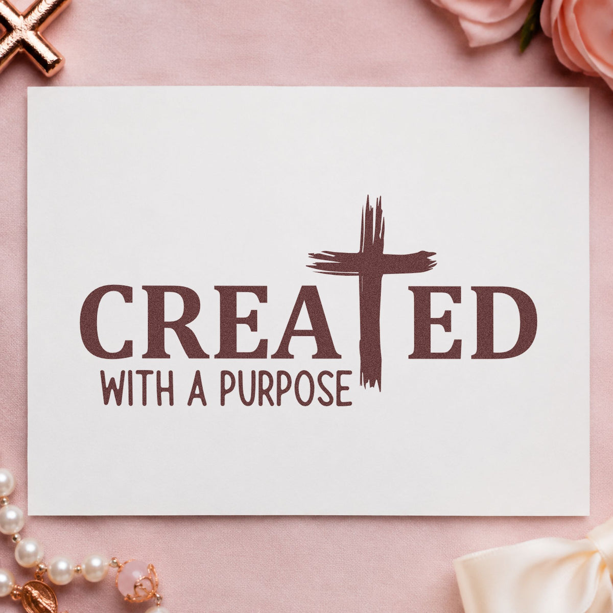 Created Brushstroke Cross rubber stamp printed in brown ink, ready for portrait pages and similar paper crafts.