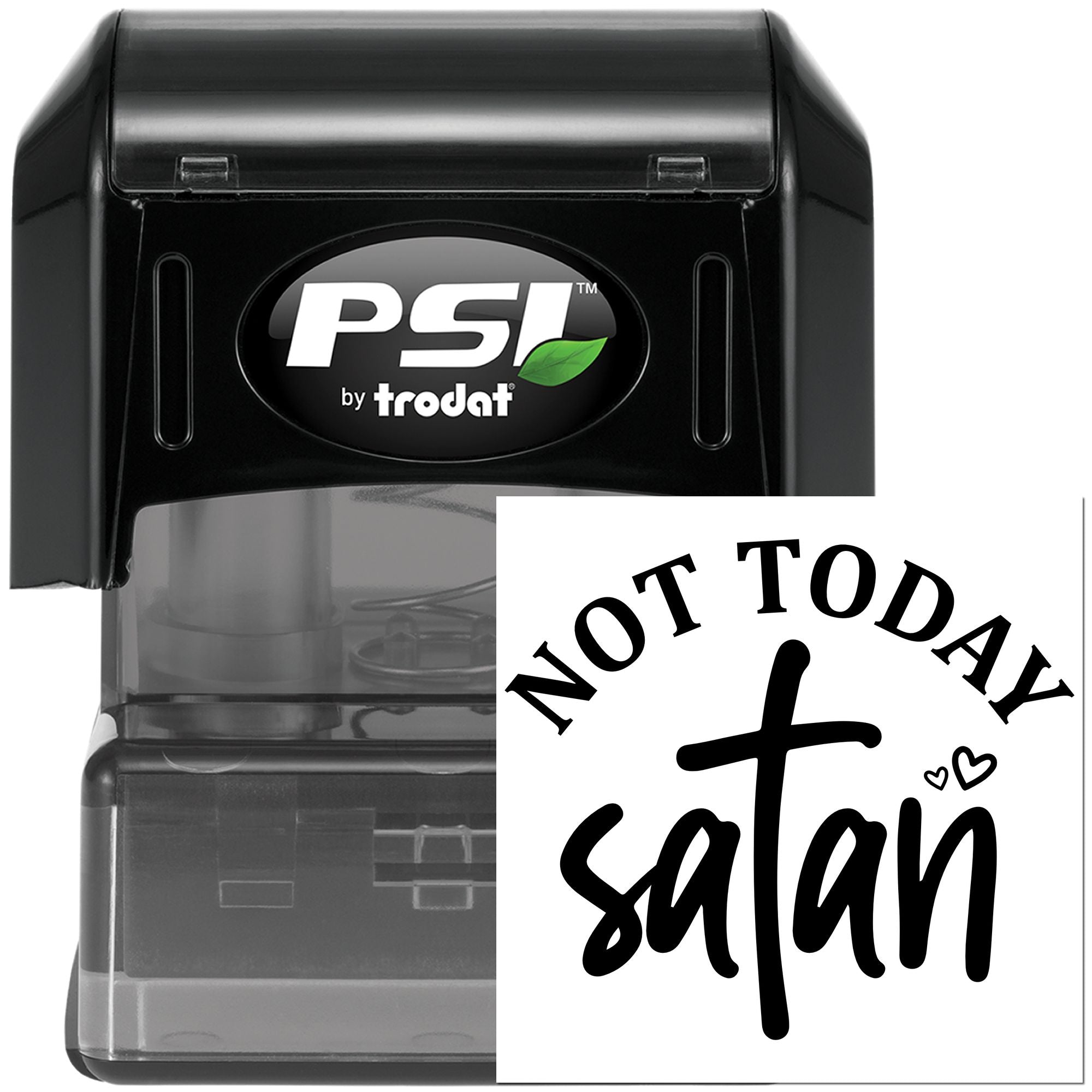 PSI by Trodat self-inking rubber stamp with Not Today Satan design for custom greeting cards, planners, and crafts.