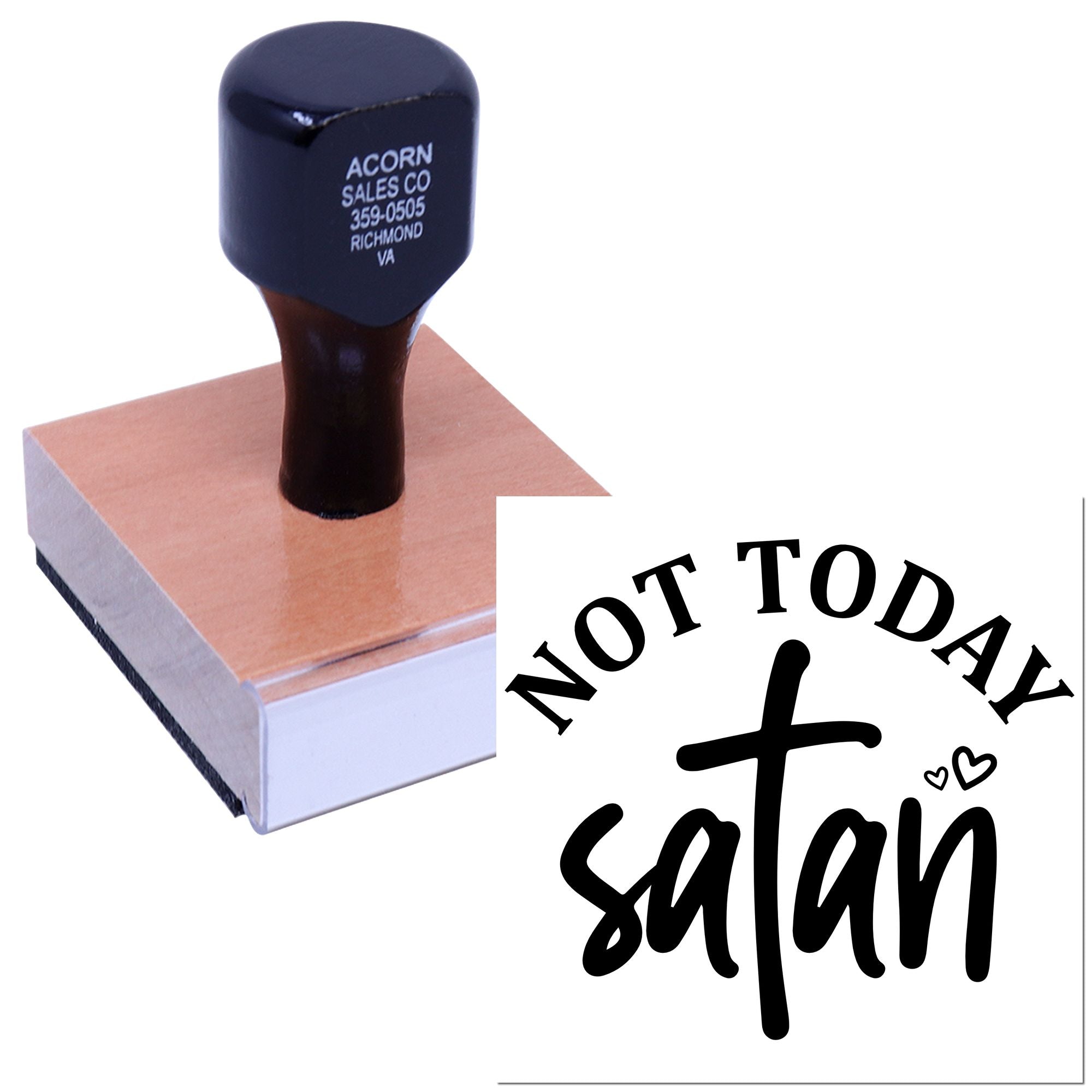 Custom rubber stamp with Not Today Satan design for novelty crafting, planners, and handmade cards.