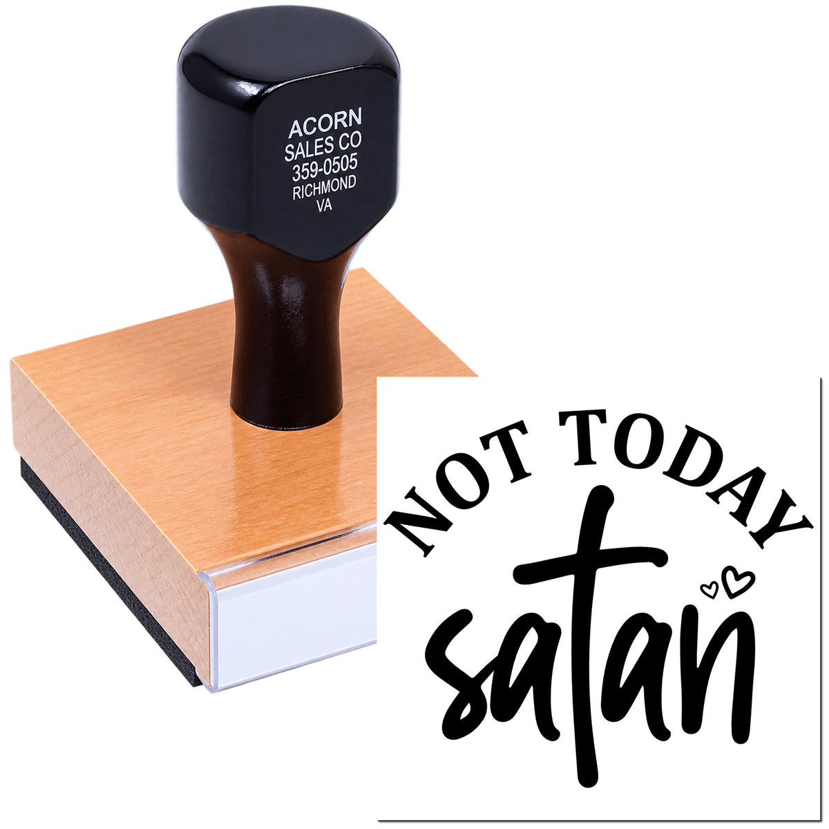 Custom rubber stamp with Not Today Satan design for novelty crafting, planners, and handmade cards.