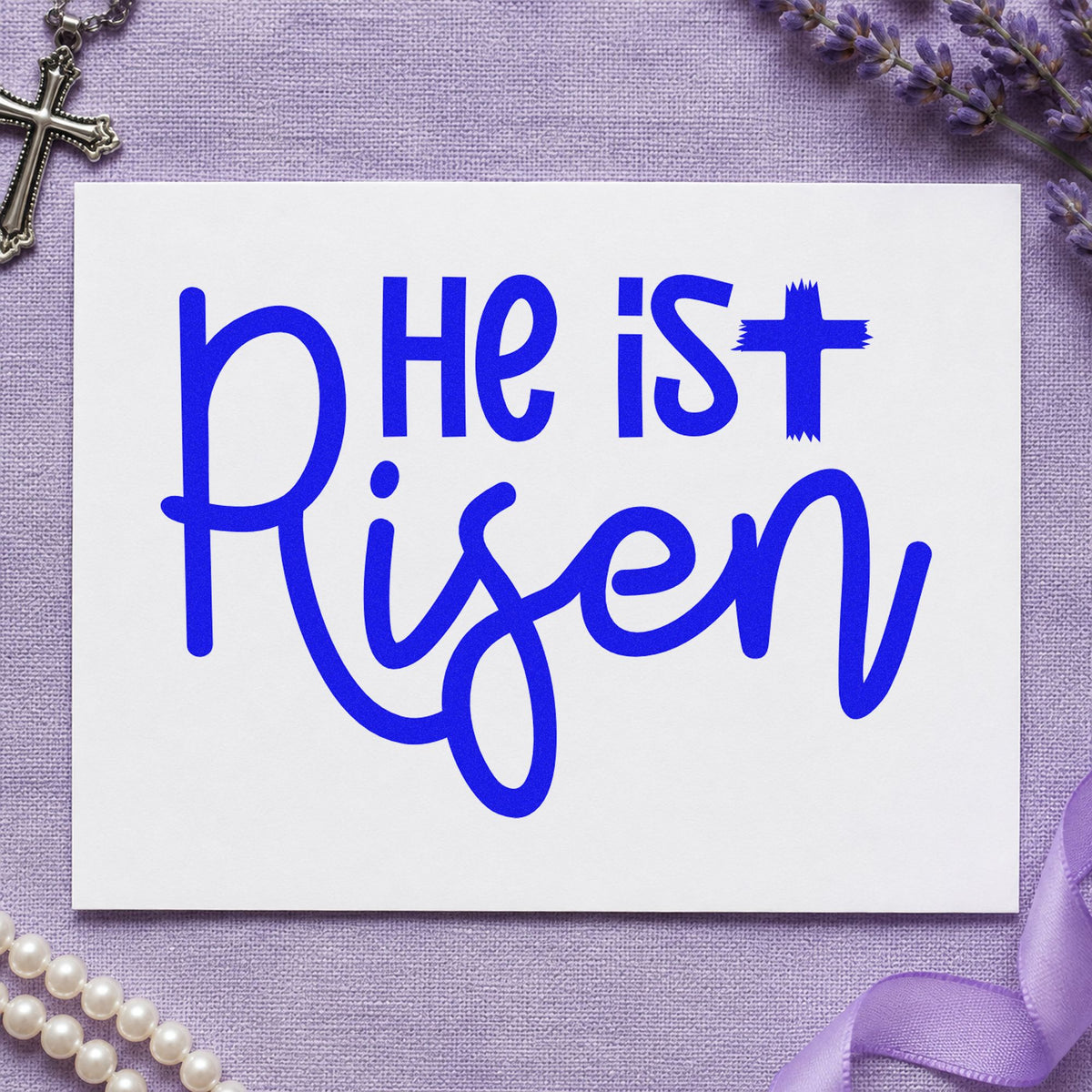 He Is Risen Script Lettering Duo Hand Stamp in use 5