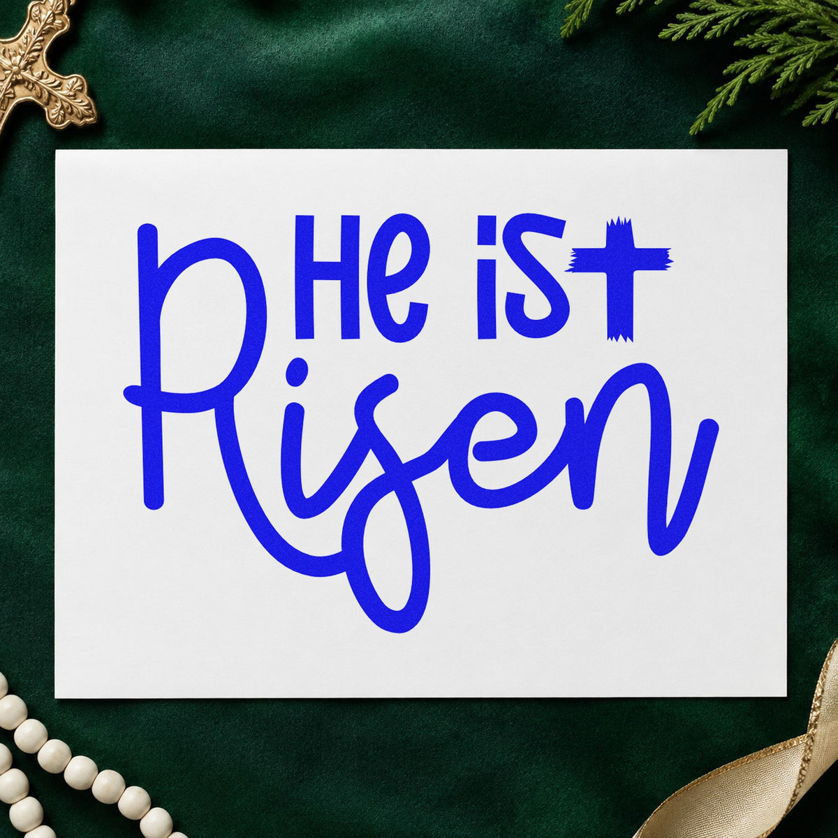 PSI Pre-Inked He Is Risen Script Lettering Stamp in use 6