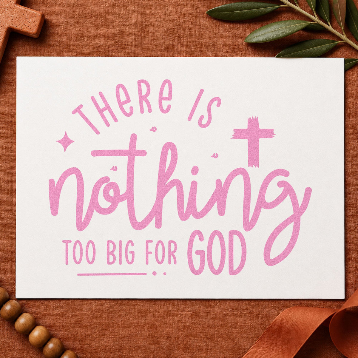 Nothing Too Big for God craft stamp in purple ink on cardstock, an easy option for medical bill notes.